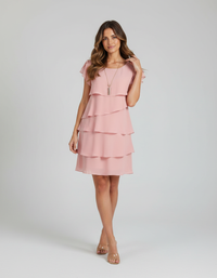 Arlette Chiffon Ruffle Short-Sleeve Mini Dress