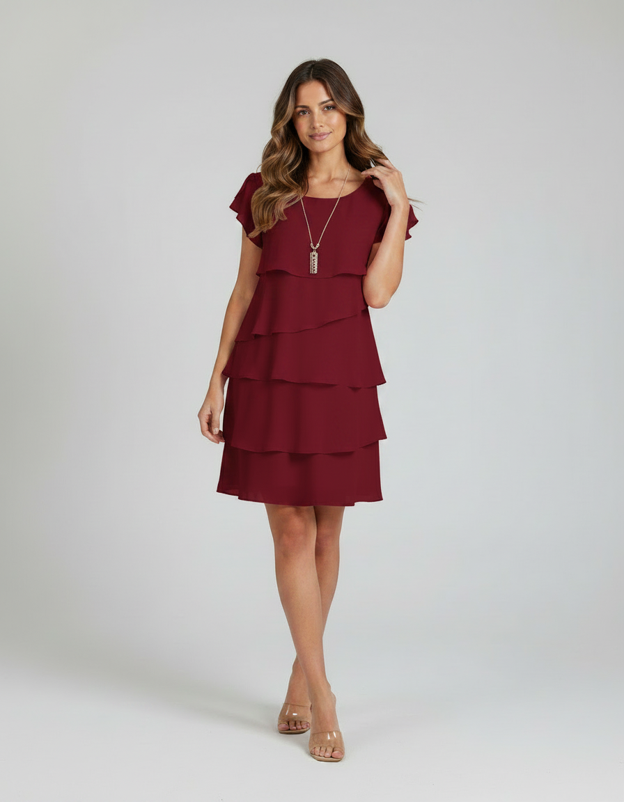 Arlette Chiffon Ruffle Short-Sleeve Mini Dress