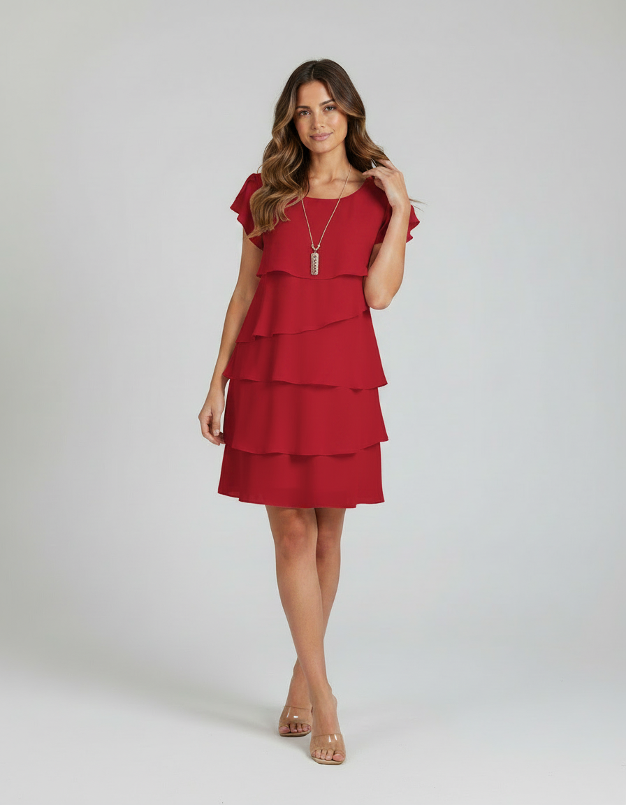 Arlette Chiffon Ruffle Short-Sleeve Mini Dress
