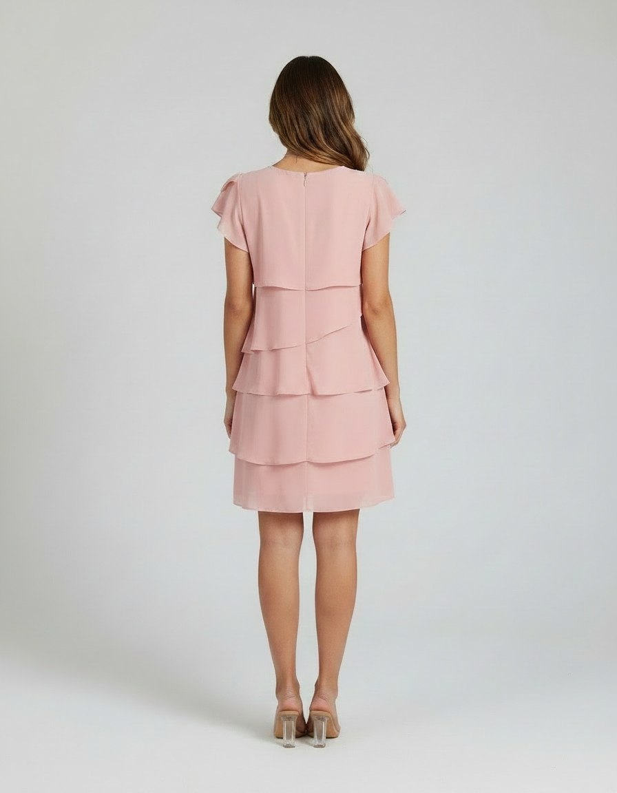 Arlette Chiffon Ruffle Short-Sleeve Mini Dress