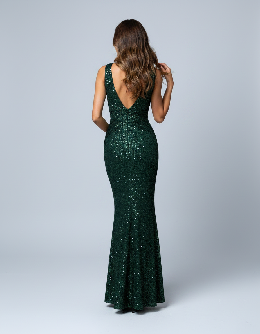 Aurore Sequin V-Neck Mermaid Evening Gown