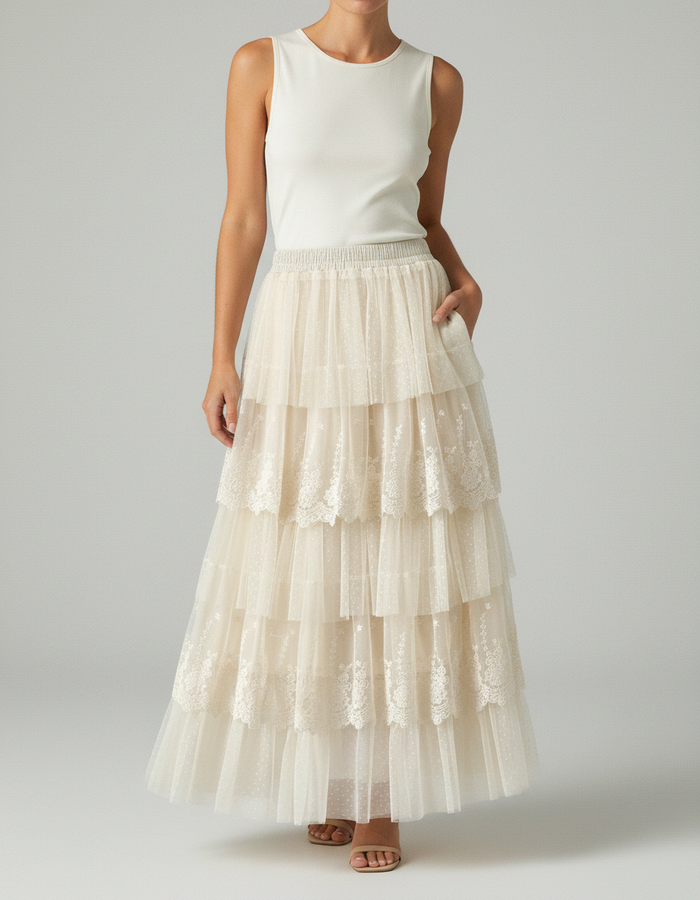 Bernadette Pleated Gauze High-Waist Maxi Skirt