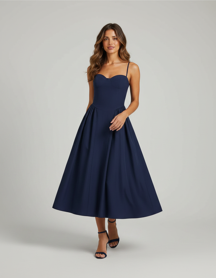 Catriona Spaghetti-Strap A-Line Midi Dress