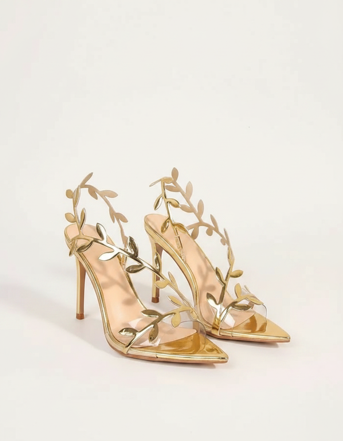 Auriane Gold-Leaf Pointed Stiletto Sandals