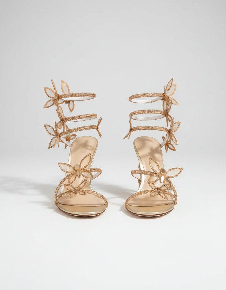 Georgina Crystal Butterfly-Strap Stiletto Sandals