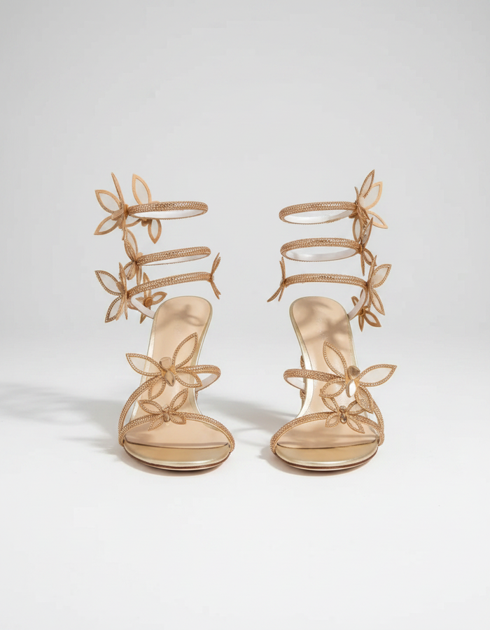Georgina Crystal Butterfly-Strap Stiletto Sandals
