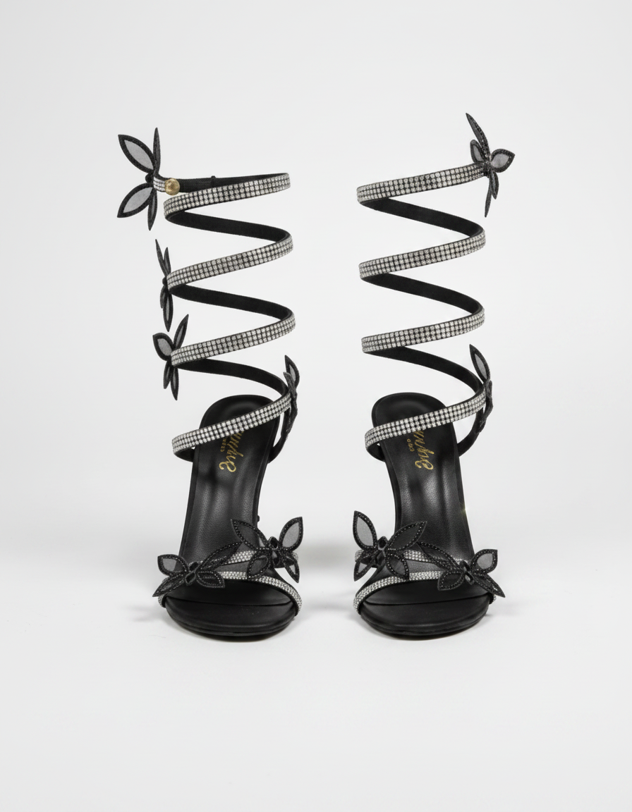 Georgina Crystal Butterfly-Strap Stiletto Sandals