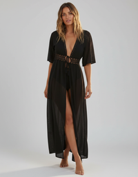 Ianthe Ruffle V-Neck Long-Sleeve Beach Cover-Up