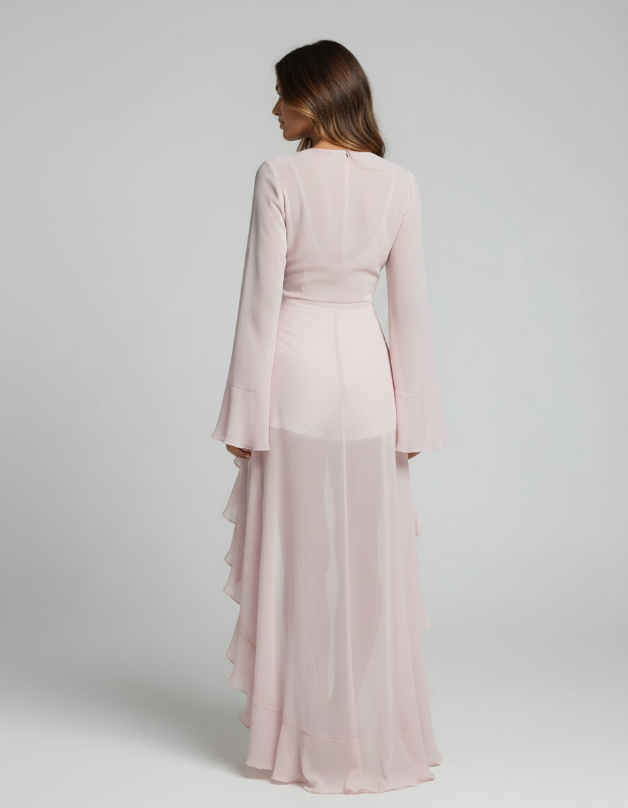Ianthe Ruffle V-Neck Long-Sleeve Beach Cover-Up