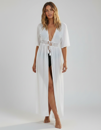 Ianthe Ruffle V-Neck Long-Sleeve Beach Cover-Up