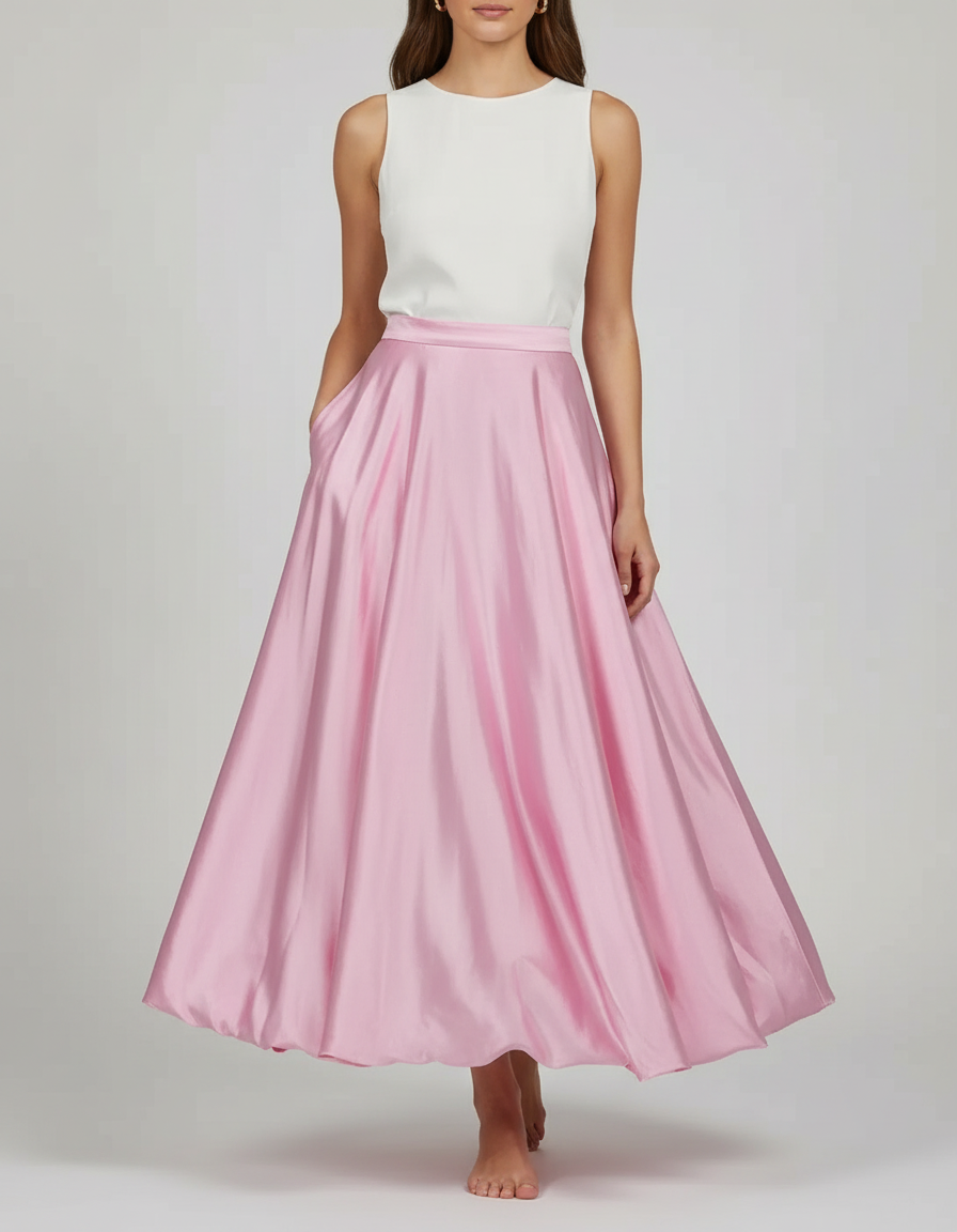 Meliora Satin-Look High-Waist Ankle-Length Skirt