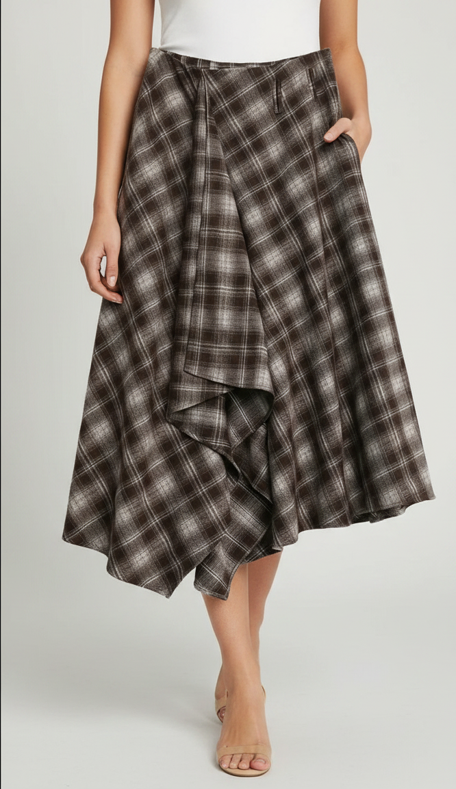 Morgane Plaid A-Line Maxi Skirt