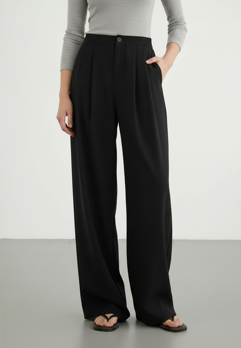Paolina Pleated High-Waist Wide-Leg Trousers