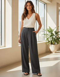 Paolina Pleated High-Waist Wide-Leg Trousers
