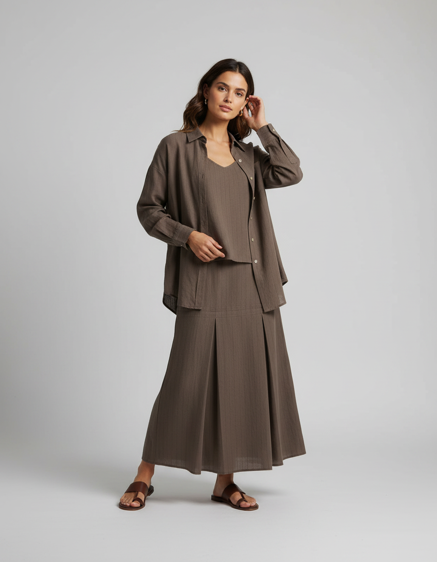 Petronella Striped Shirt & Slip Dress Separates