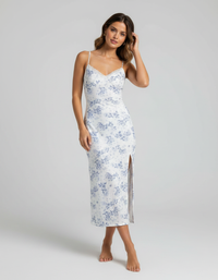 Raphaelle Printed High-Slit Slip Midi Dress