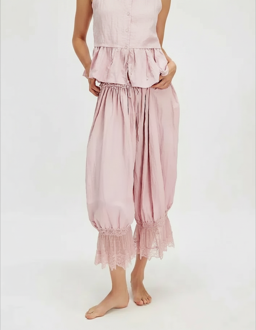 Sigrid Lace-Patchwork Cropped Harem Trousers