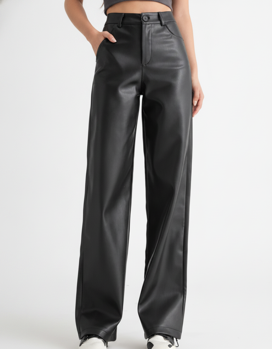 Sloane Fleece-Lined Leather-Look Wide-Leg Trousers