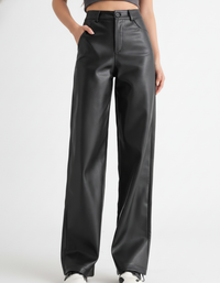 Sloane Fleece-Lined Leather-Look Wide-Leg Trousers