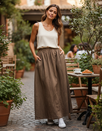 Indigo Ramie Tie-Dye A-Line Maxi Skirt
