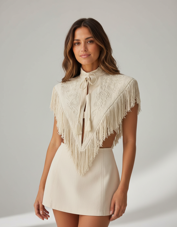 Azalea Embroidered Fringe Lace-Up Vest Top