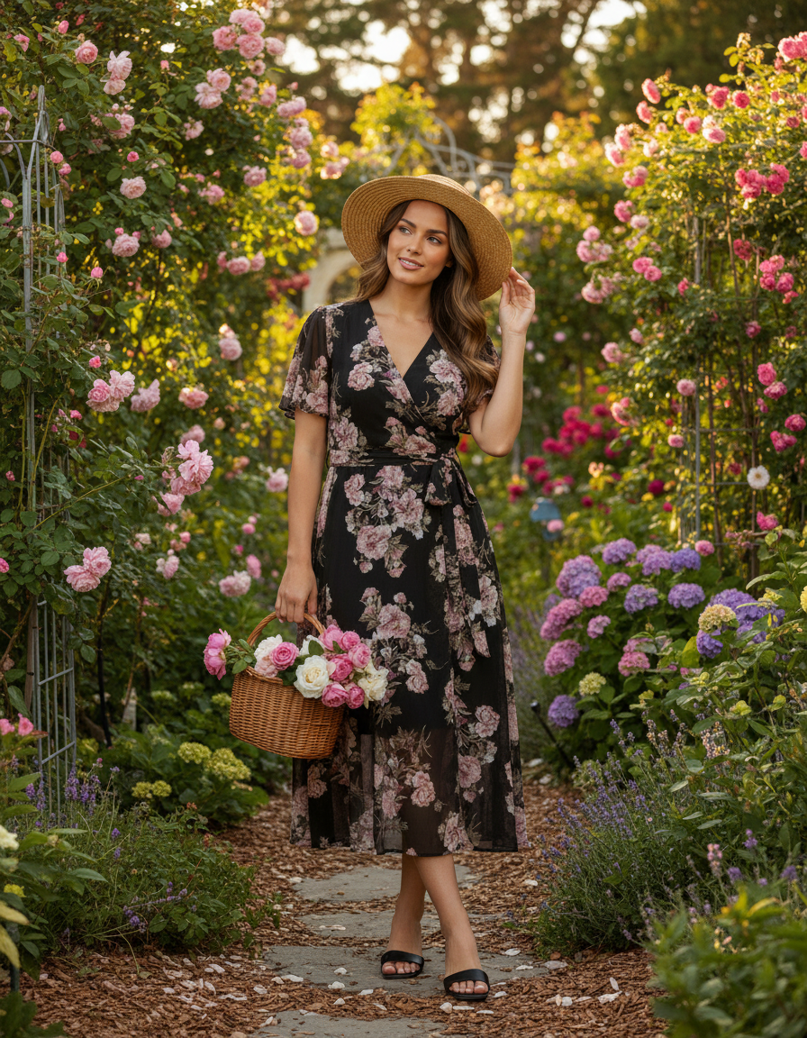 Magnolia Curve Floral Belted A-Line Maxi Dress