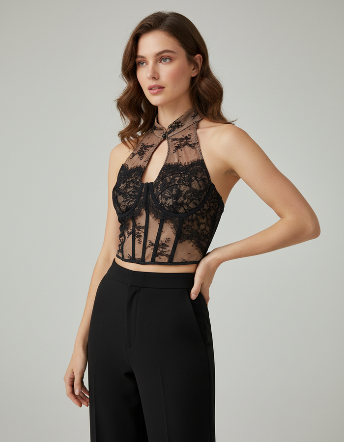Arielle Embroidered Lace Halter Camisole