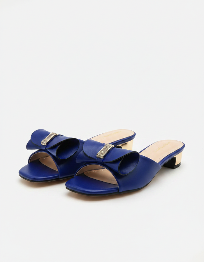 Lottie Bow Low-Heel Mule Sandals