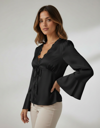 Tossy Lace-Up V-Neck Blouse