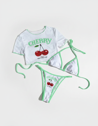 Lumiissa Cherry-Print Halter Bikini Three-Piece Set