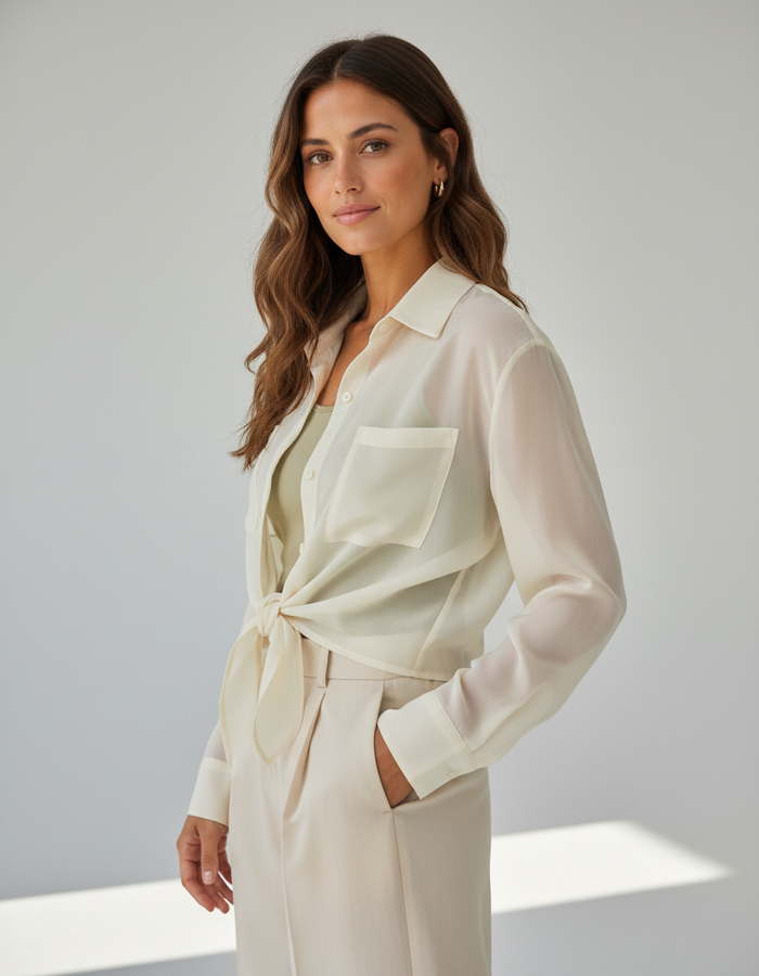Phoebe Lyocell Tie-Front Crop Shirt