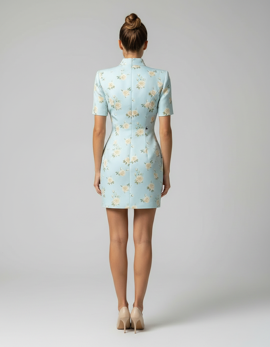Lumiyne Floral Shoulder-Pad Cinched Blazer