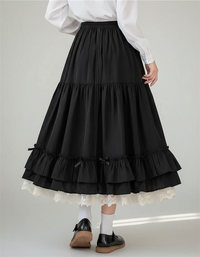 Meriina Lace-Patchwork Bow Midi Skirt