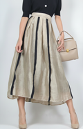 Meriissa Striped-Patchwork Pleated Midi Skirt