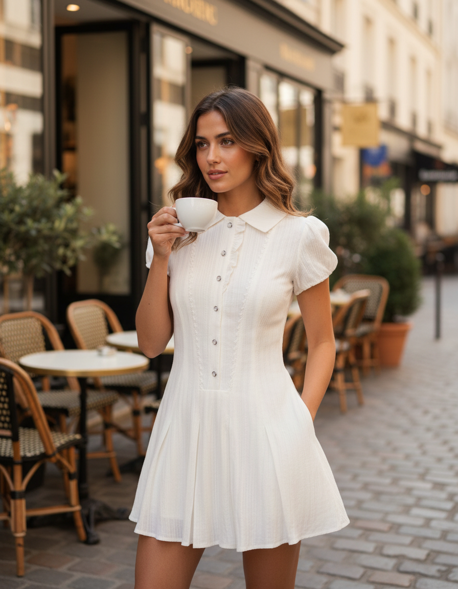 Oriia Lace Short-Sleeve Shirt Dress