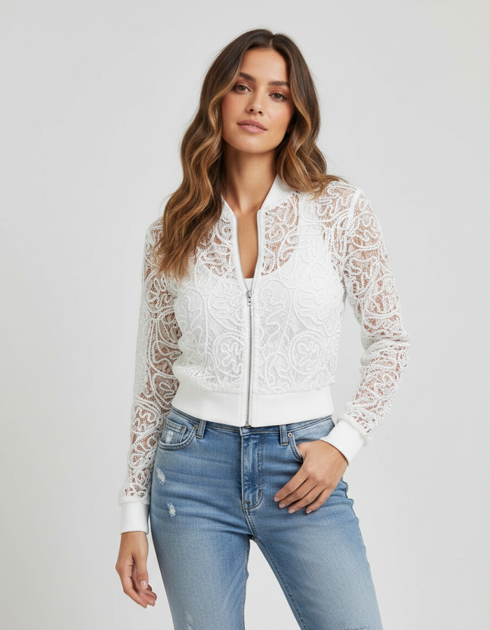 Rosielle Lace Zip Cropped Cardigan