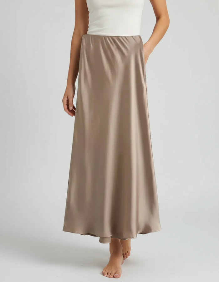 Rosienne Satin-Look High-Waist Midi Skirt
