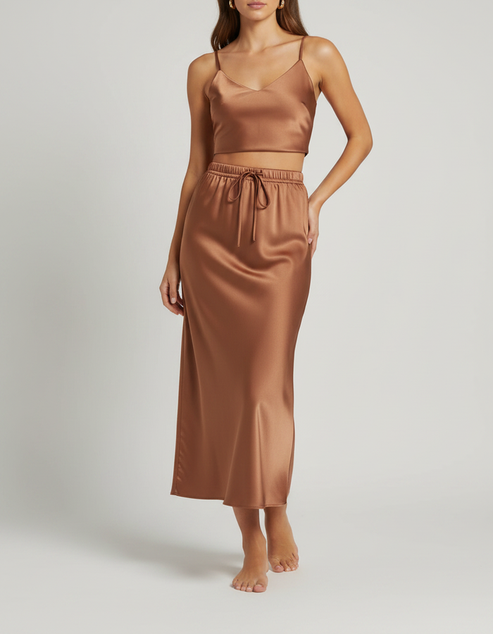 Rosiara Satin-Look Lace-Up Maxi Skirt