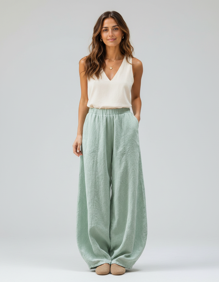 Georgia Cotton-Linen Wide-Leg Trousers