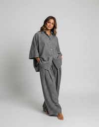 Rosiia Plaid Oversized Shirt & Wide-Leg Trouser Set