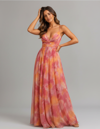 Teodora Multicolour V-Neck Slip Maxi Dress