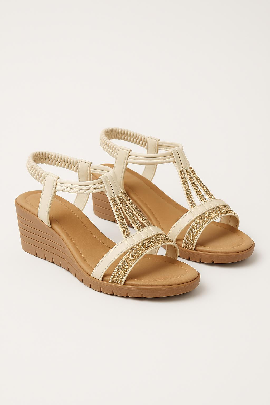 Marzena Crystal T-Strap Platform Wedge Sandals