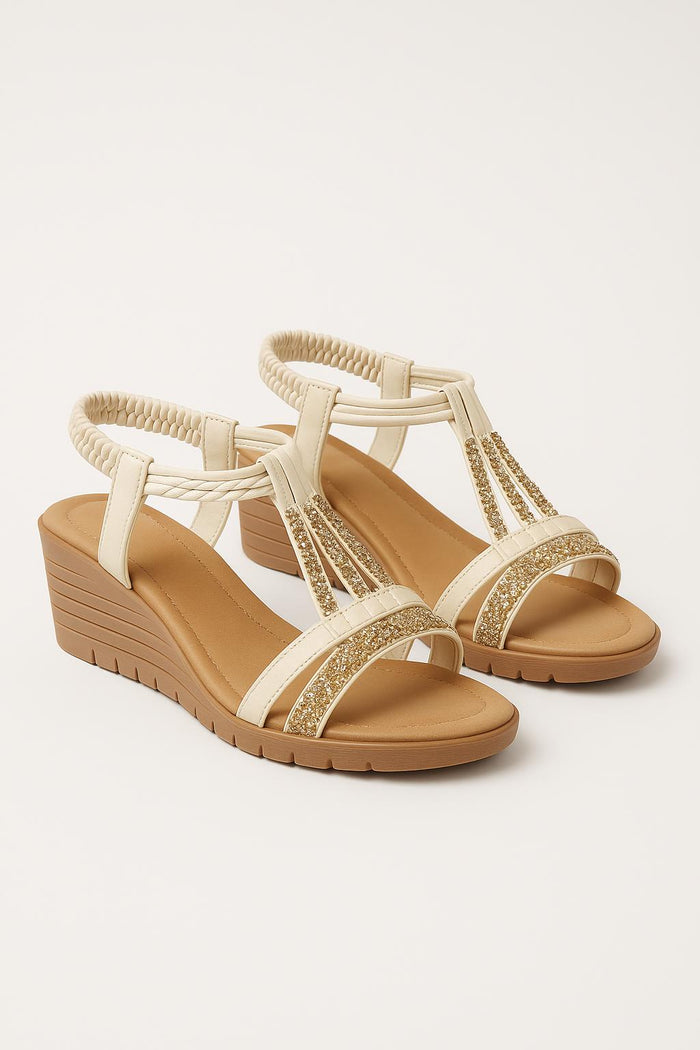 Marzena Crystal T-Strap Platform Wedge Sandals