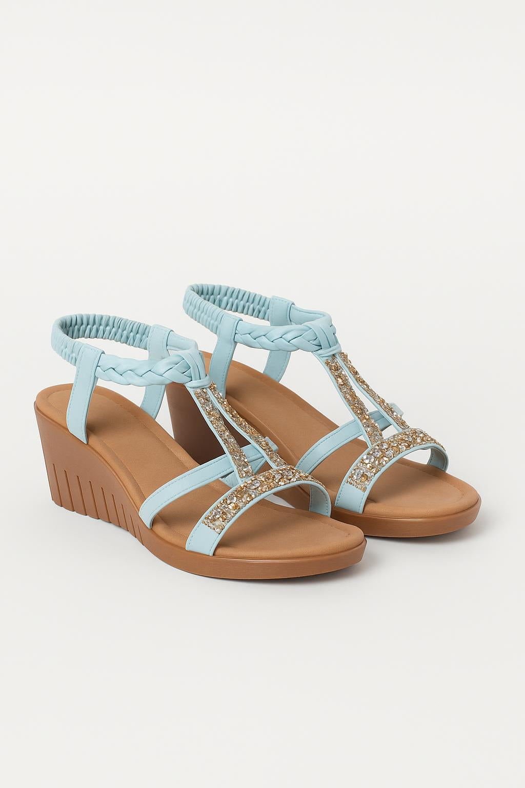Marzena Crystal T-Strap Platform Wedge Sandals