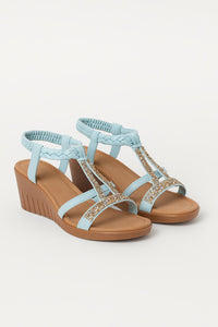 Marzena Crystal T-Strap Platform Wedge Sandals