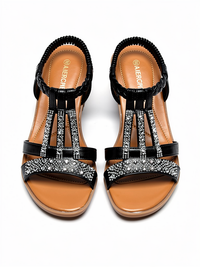 Marzena Crystal T-Strap Platform Wedge Sandals