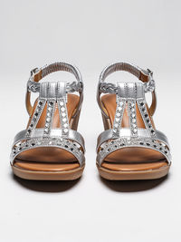 Marzena Crystal T-Strap Platform Wedge Sandals