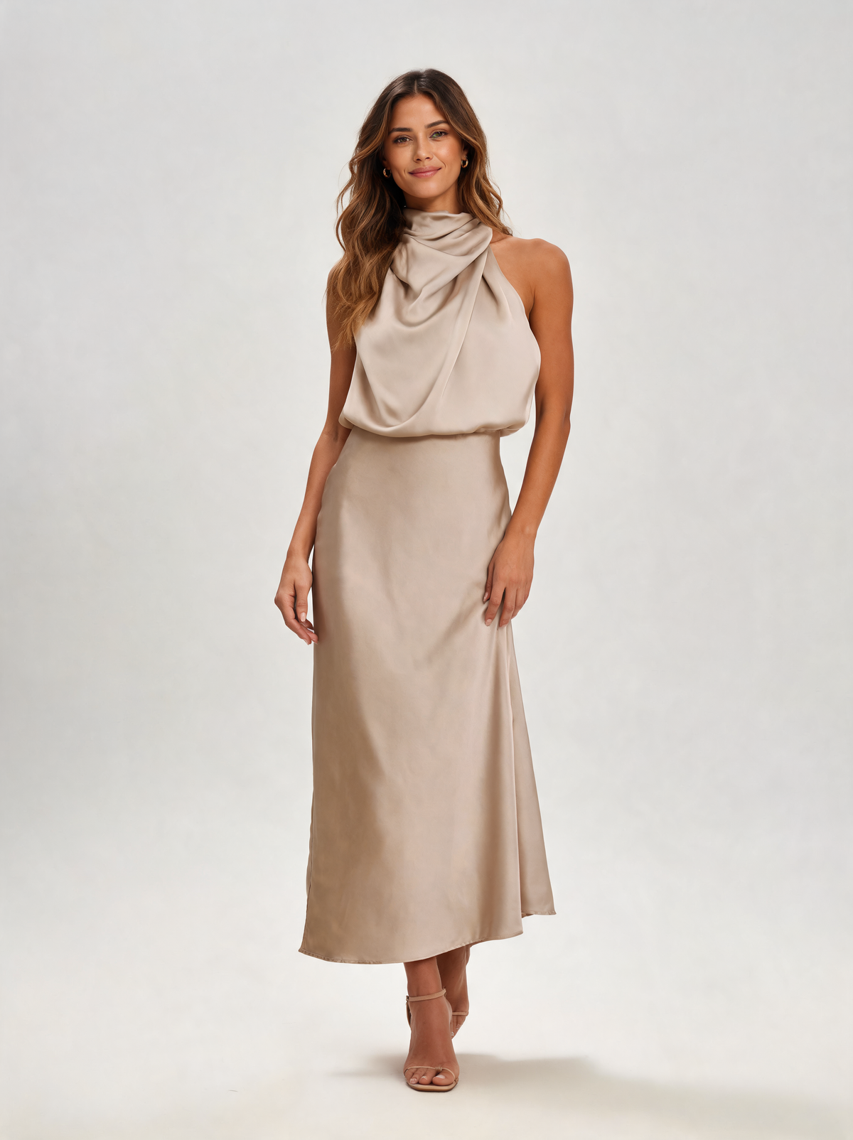 Elettra Satin-Look Halter Midi Dress