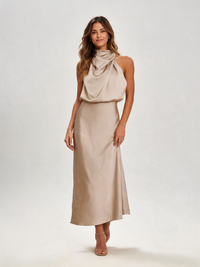 Elettra Satin-Look Halter Midi Dress