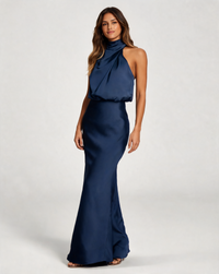 Elettra Satin-Look Halter Midi Dress
